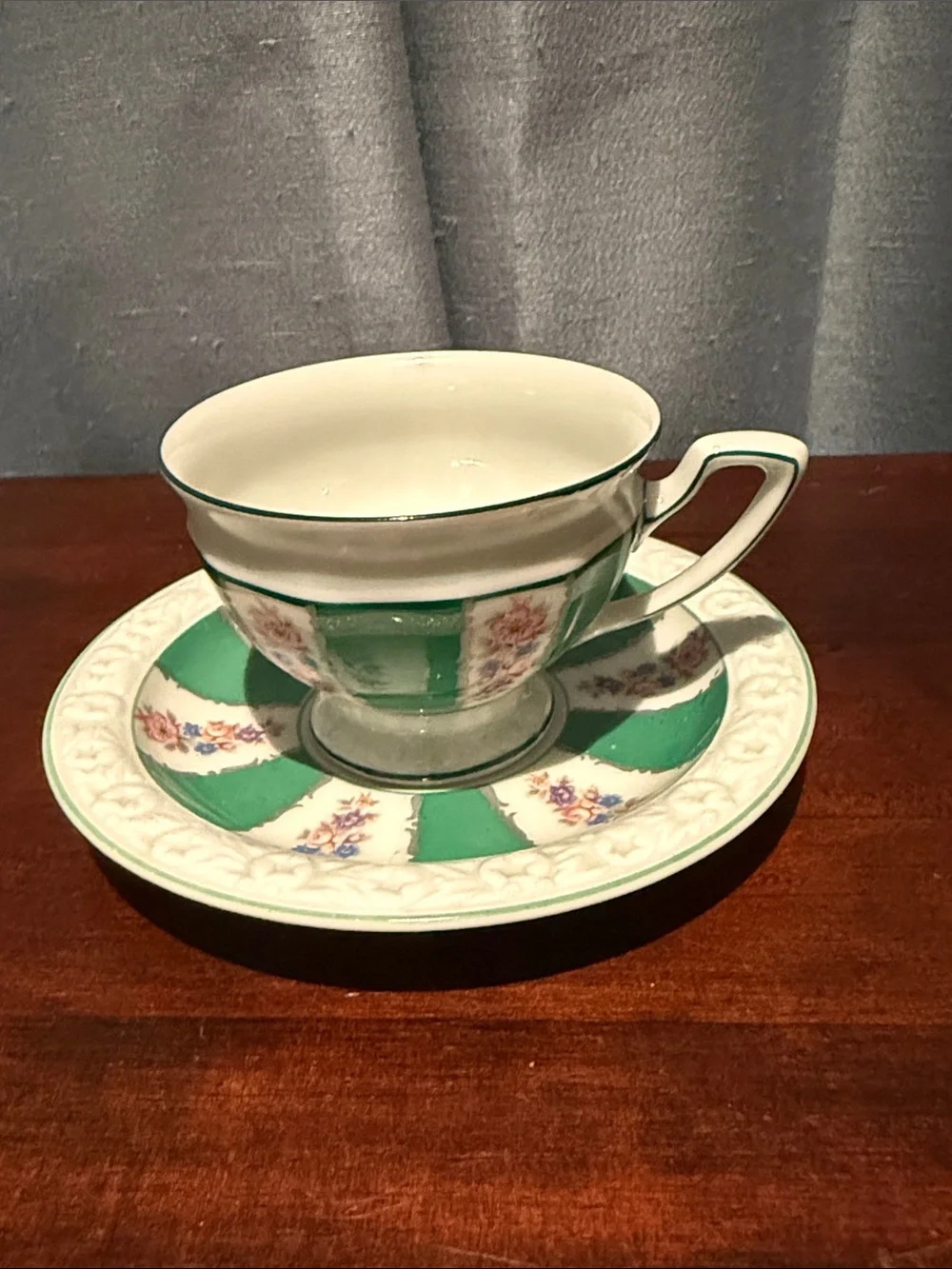 Stunning Rosenthal Maria Demitasse Cup & Saucer Alternating Green & Floral Panel